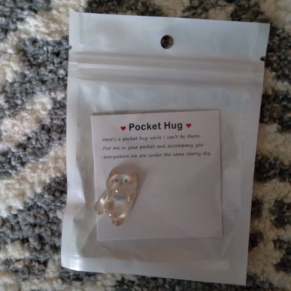 Adorable cat pocket hug. Novelty gift.  Resin kitty for a cat lover